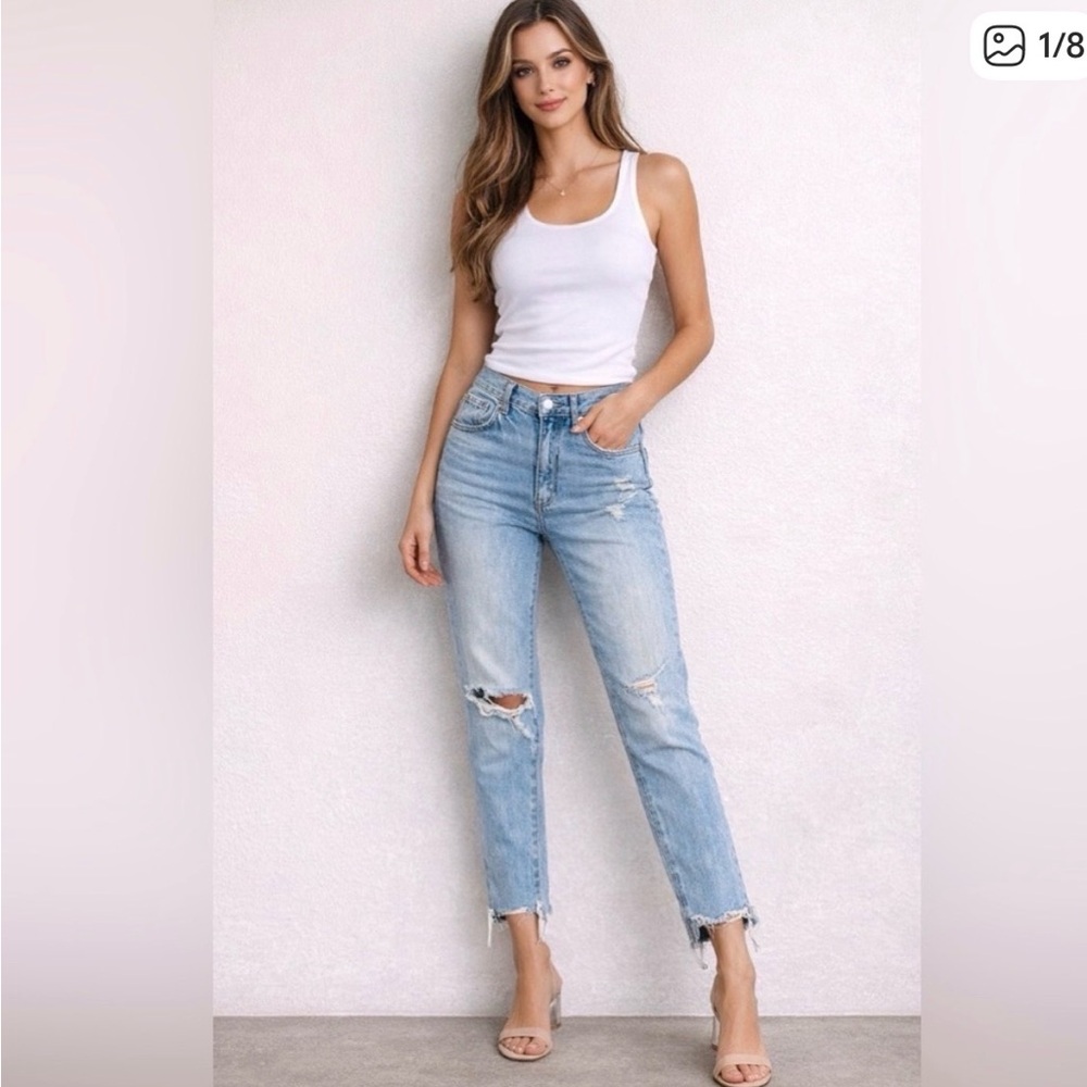 pistola Light Blue High-Rise Distressed Ankle Jeans